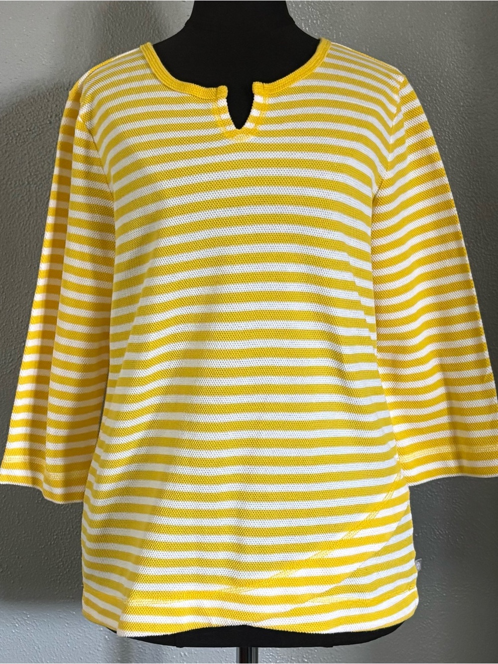 Talbots Yellow Striped 3/4 Sleeve Summer Top Womens Size M